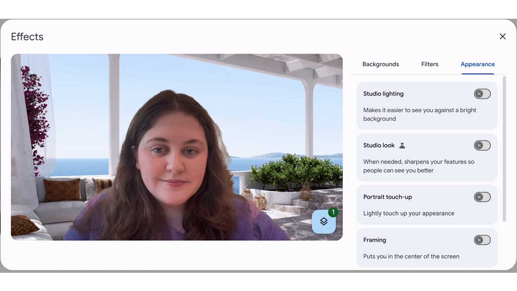 Google Meet Face Touch-up filters