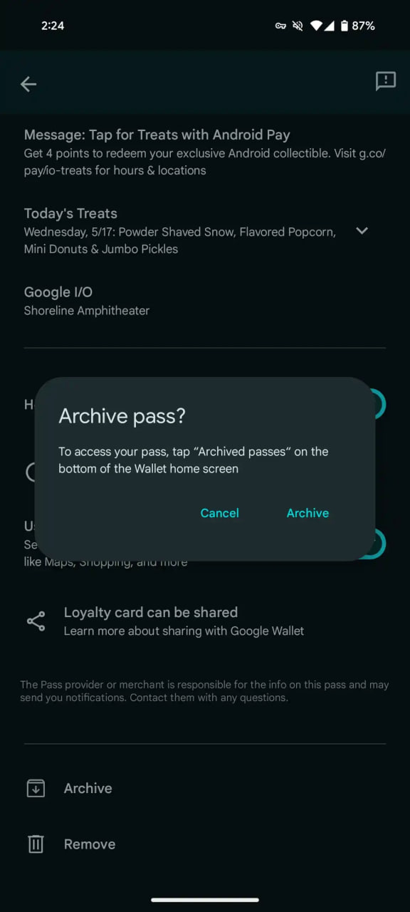 Google Wallet Archive Passes