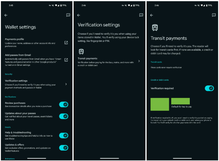 Google Wallet Verification Settings