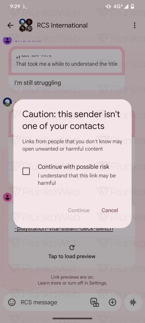 Google Messages RCS Pop-up Link Spam